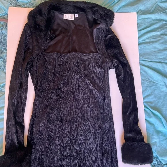 chinese dress ladies Women's Off Shoulder Long Sleeve Fur Trim A-Line Party Club Mini Dress main image 0
